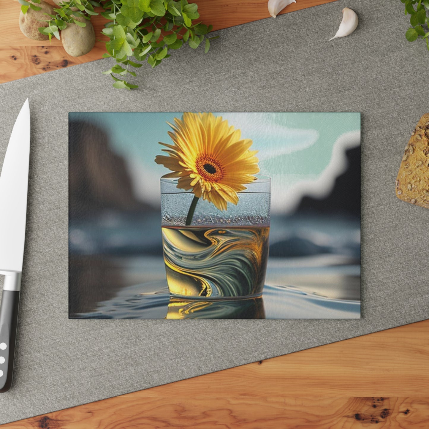 Glass Cutting Board yello Gerbera glass 2