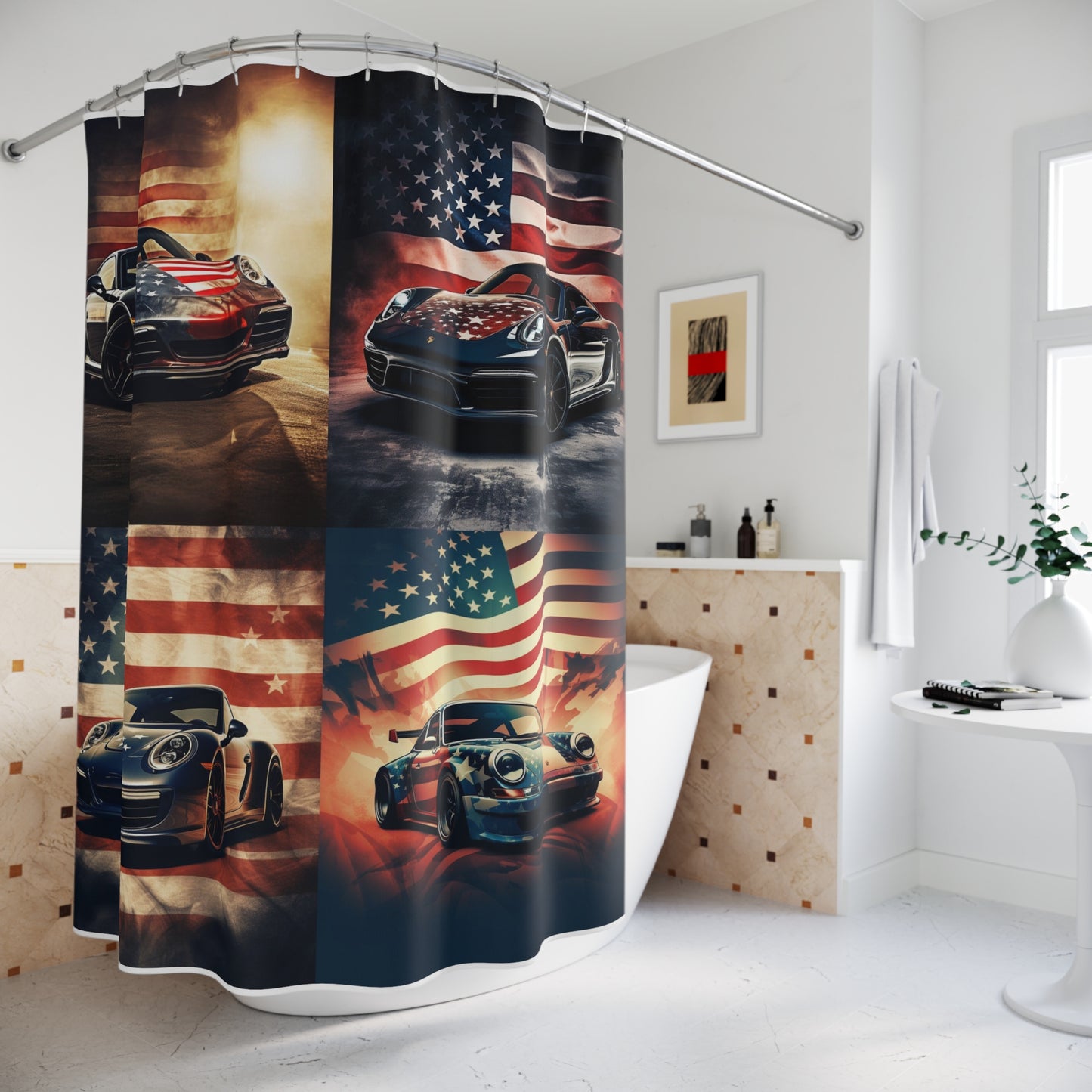 Polyester Shower Curtain Abstract American Flag Background Porsche 5