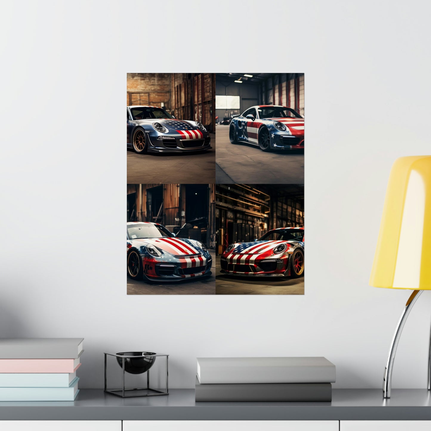 Premium Matte Vertical Posters American Flag Porsche 5