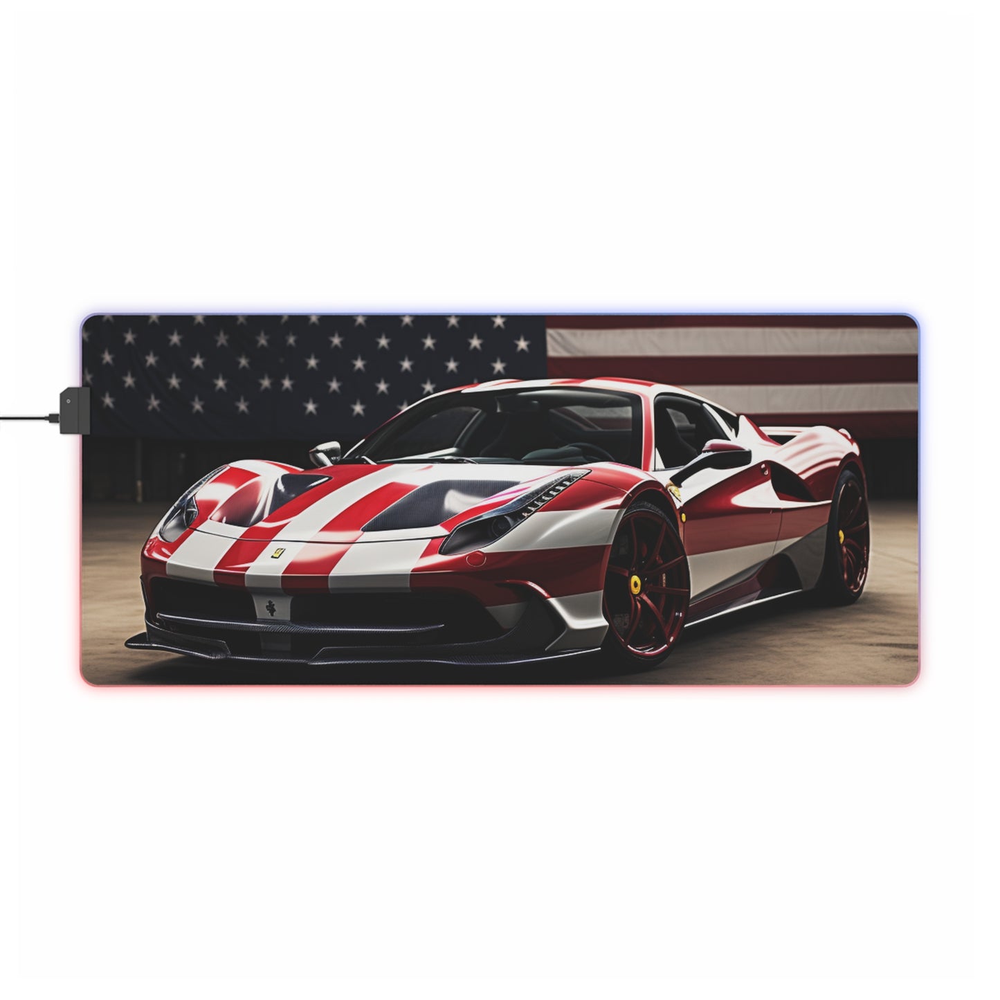 LED Gaming Mouse Pad American Flag Background Ferrari 2