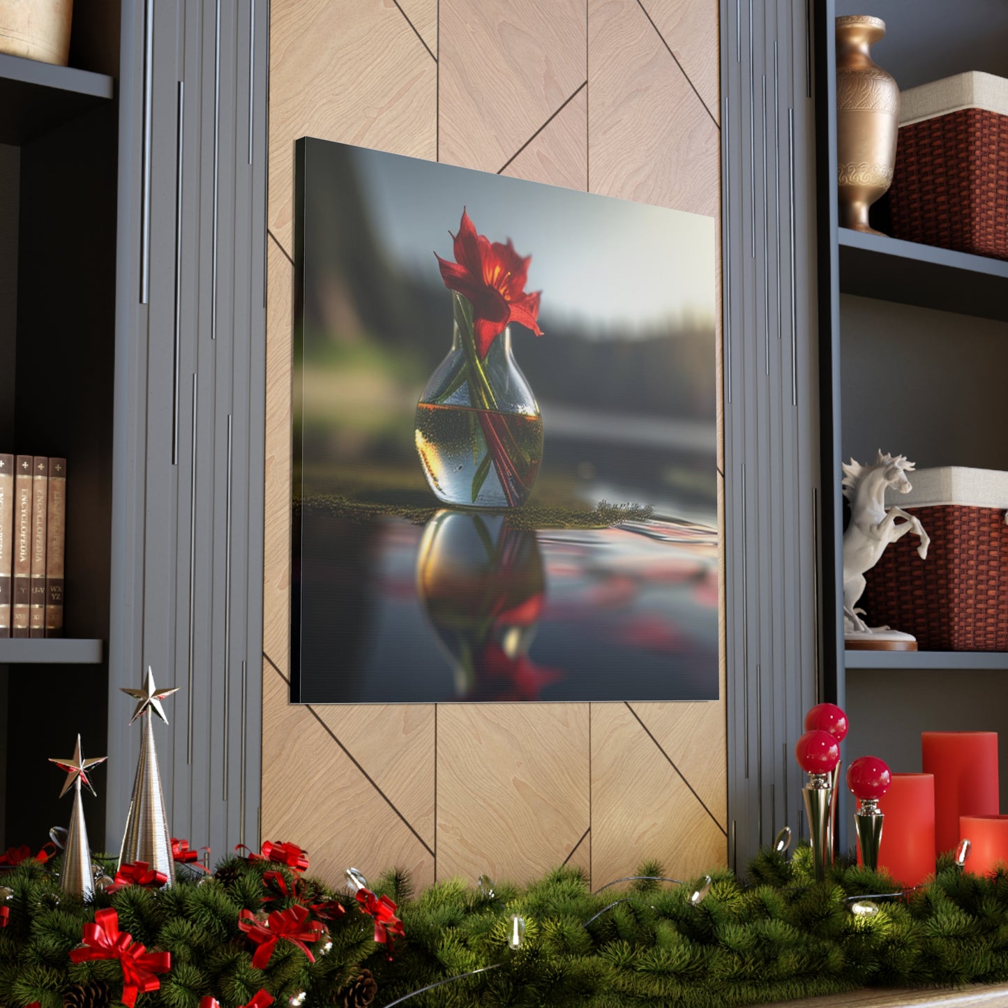 Canvas Gallery Wraps Red Lily in a Glass vase 3