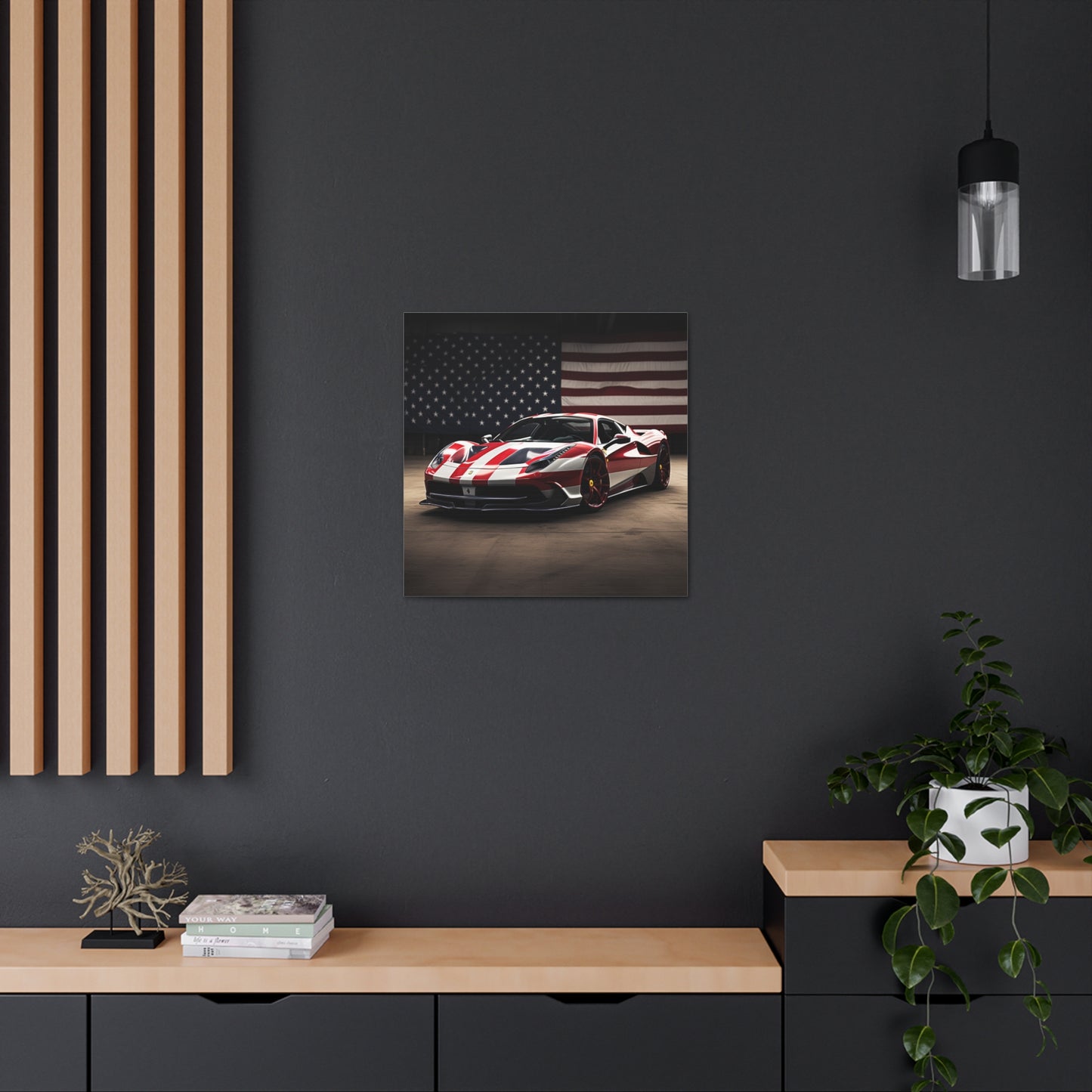 Canvas Gallery Wraps American Flag Background Ferrari 2