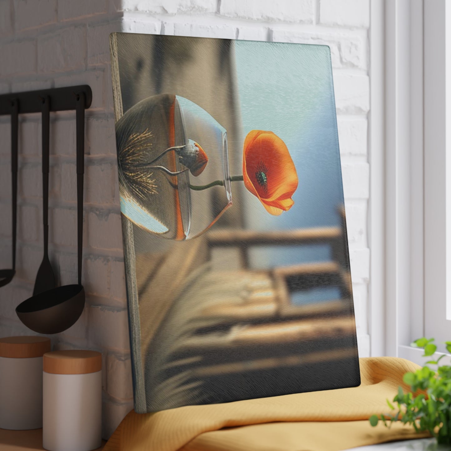 Glass Cutting Board Orange Poppy in a Vase 1