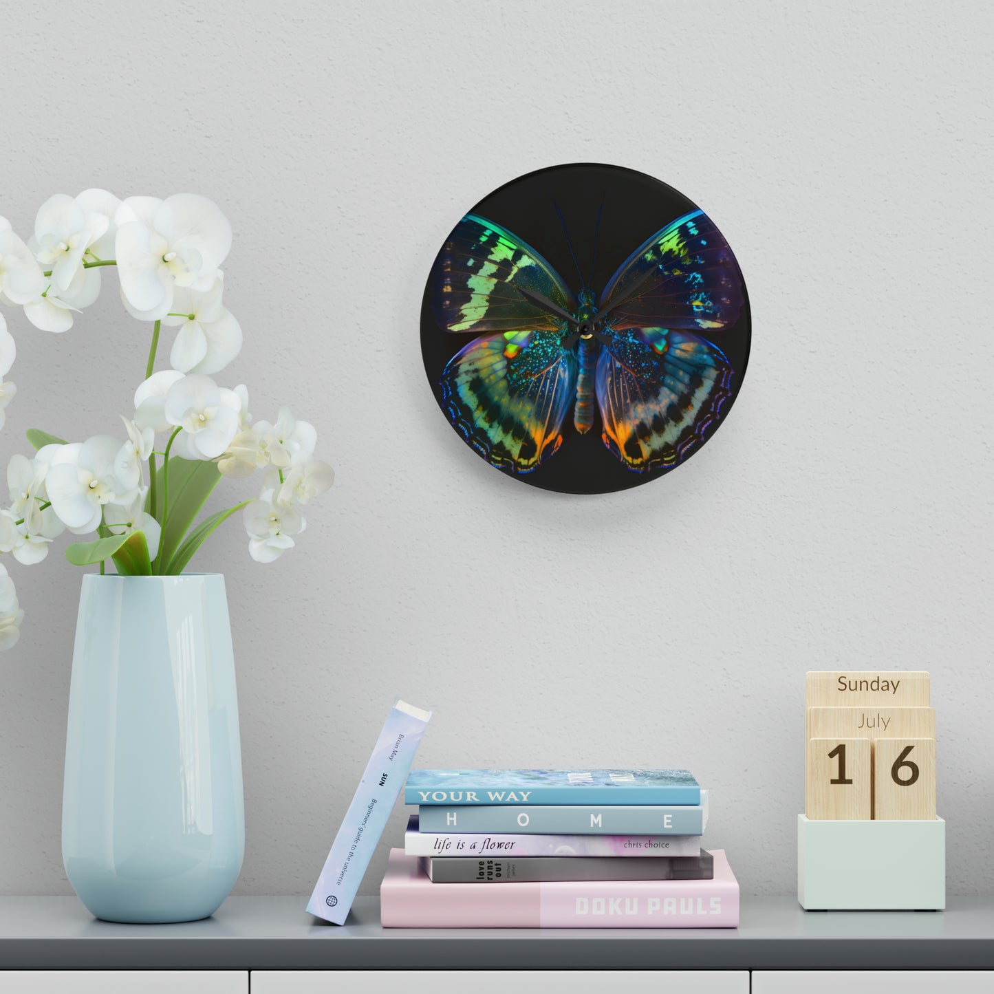 Acrylic Wall Clock Neon Butterfly Flair 4