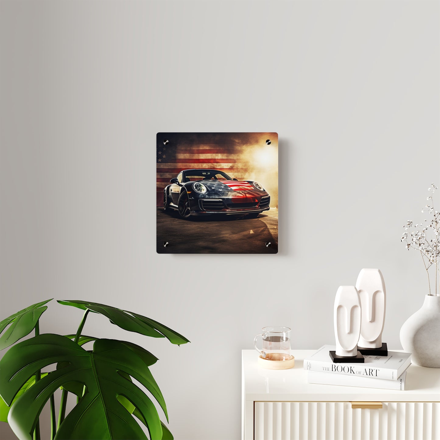 Acrylic Wall Art Panels Abstract American Flag Background Porsche 1