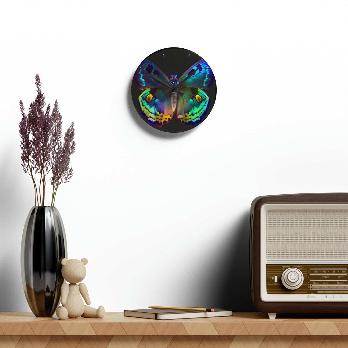 Acrylic Wall Clock Neon Hue Butterfly 4