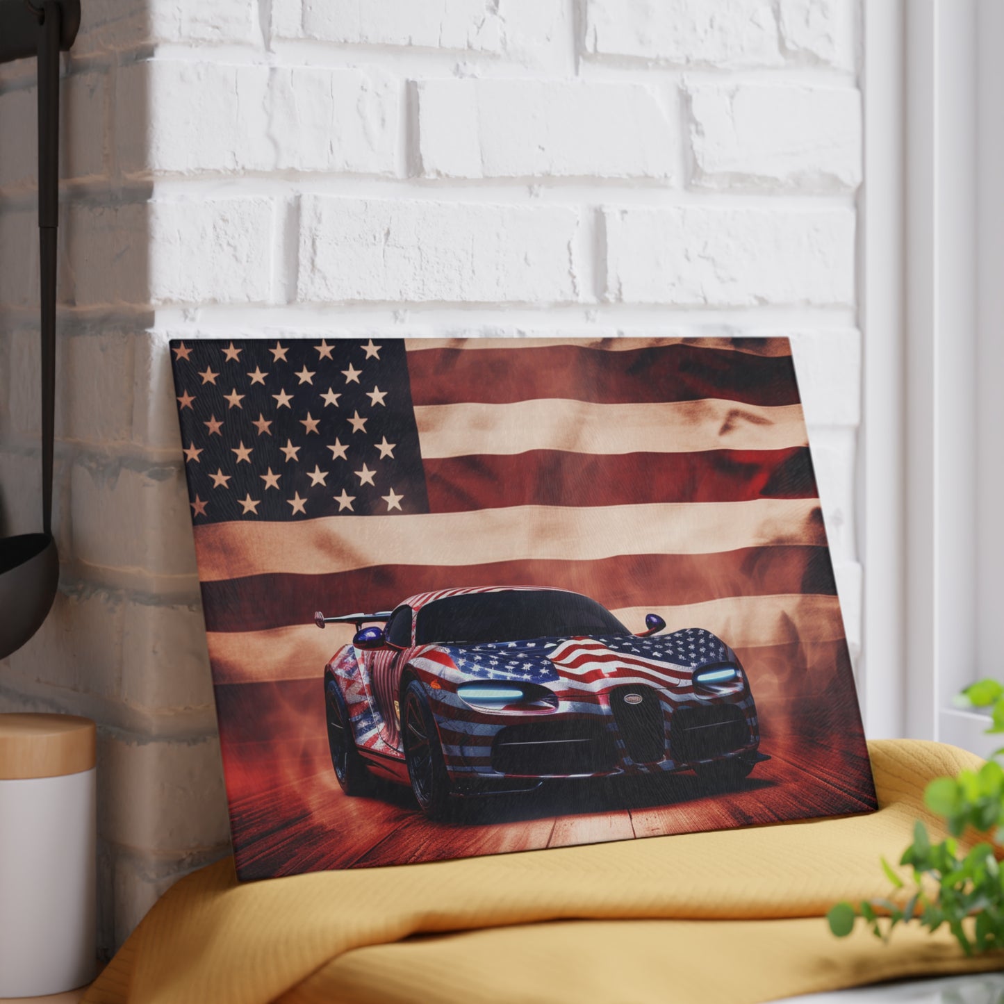 Glass Cutting Board Abstract American Flag Background Bugatti 2