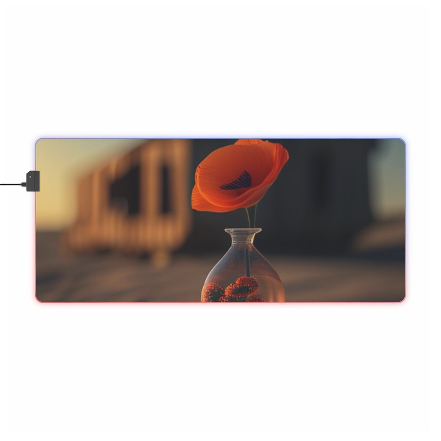 LED Gaming Mouse Pad Orange Poppy in a Vase 3