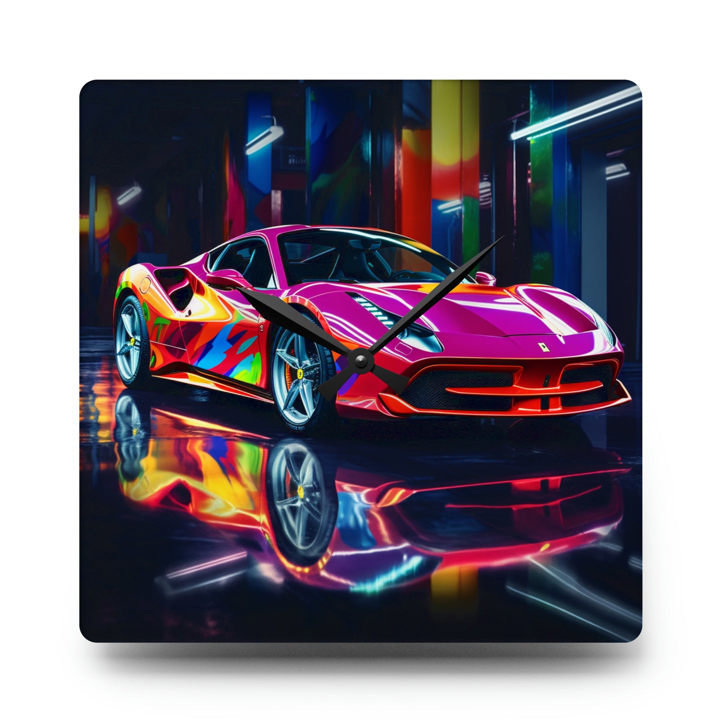 Acrylic Wall Clock Pink Macro Ferrari 1