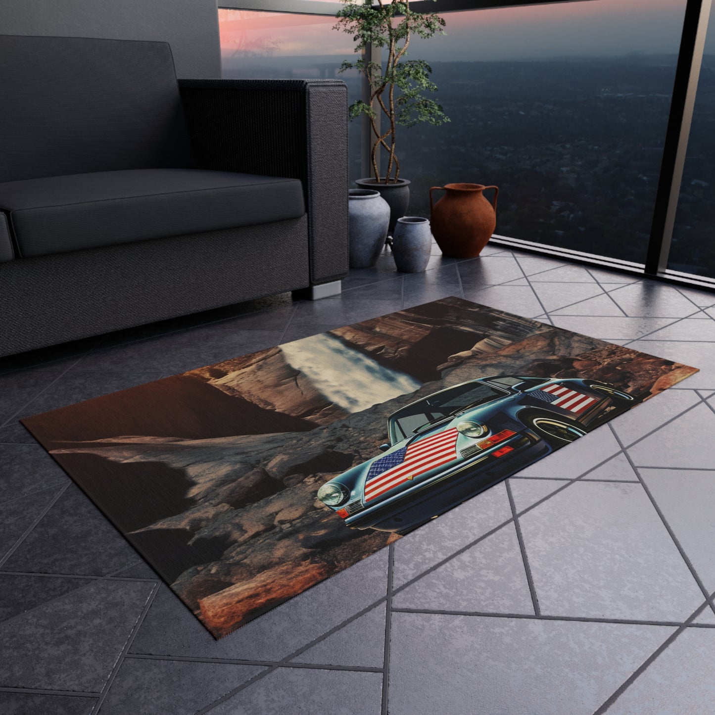 Outdoor Rug  American Flag Porsche Abstract 2