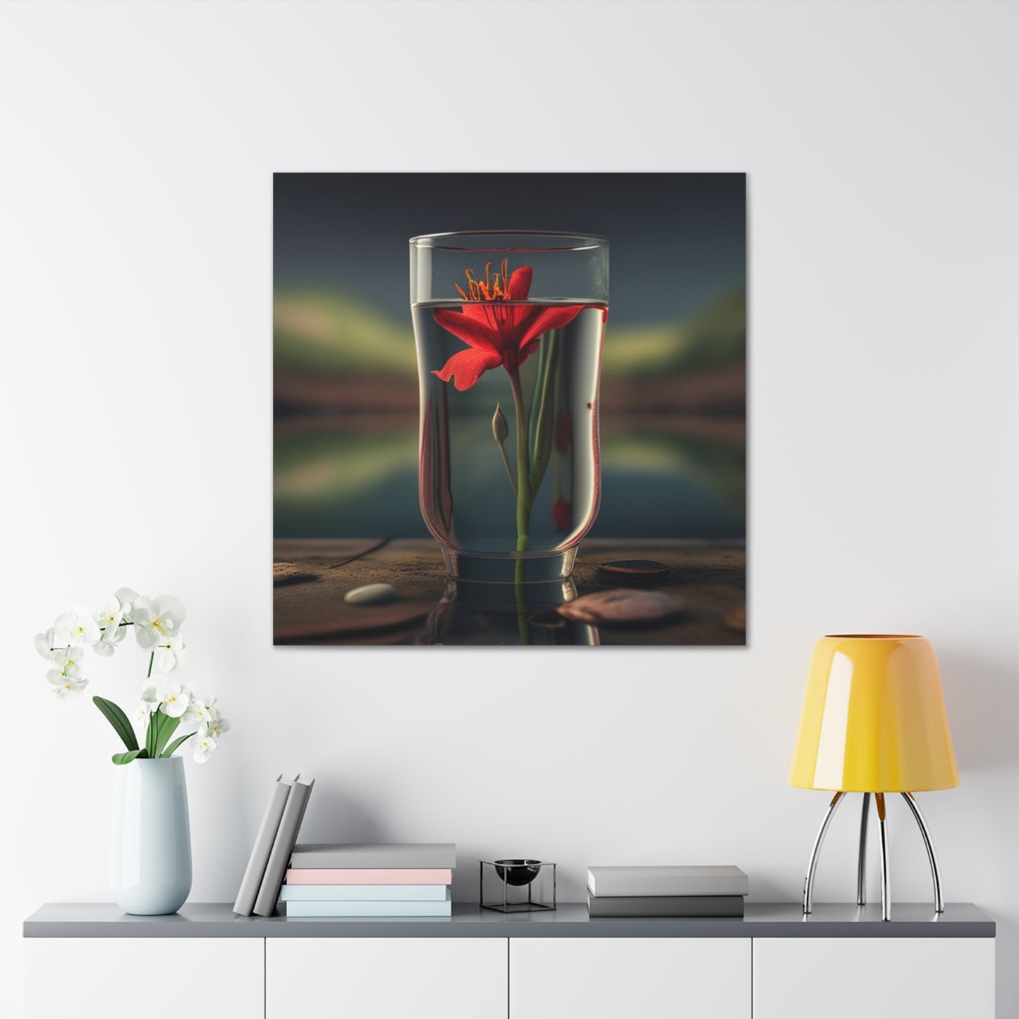 Canvas Gallery Wraps Red Lily in a Glass vase 1
