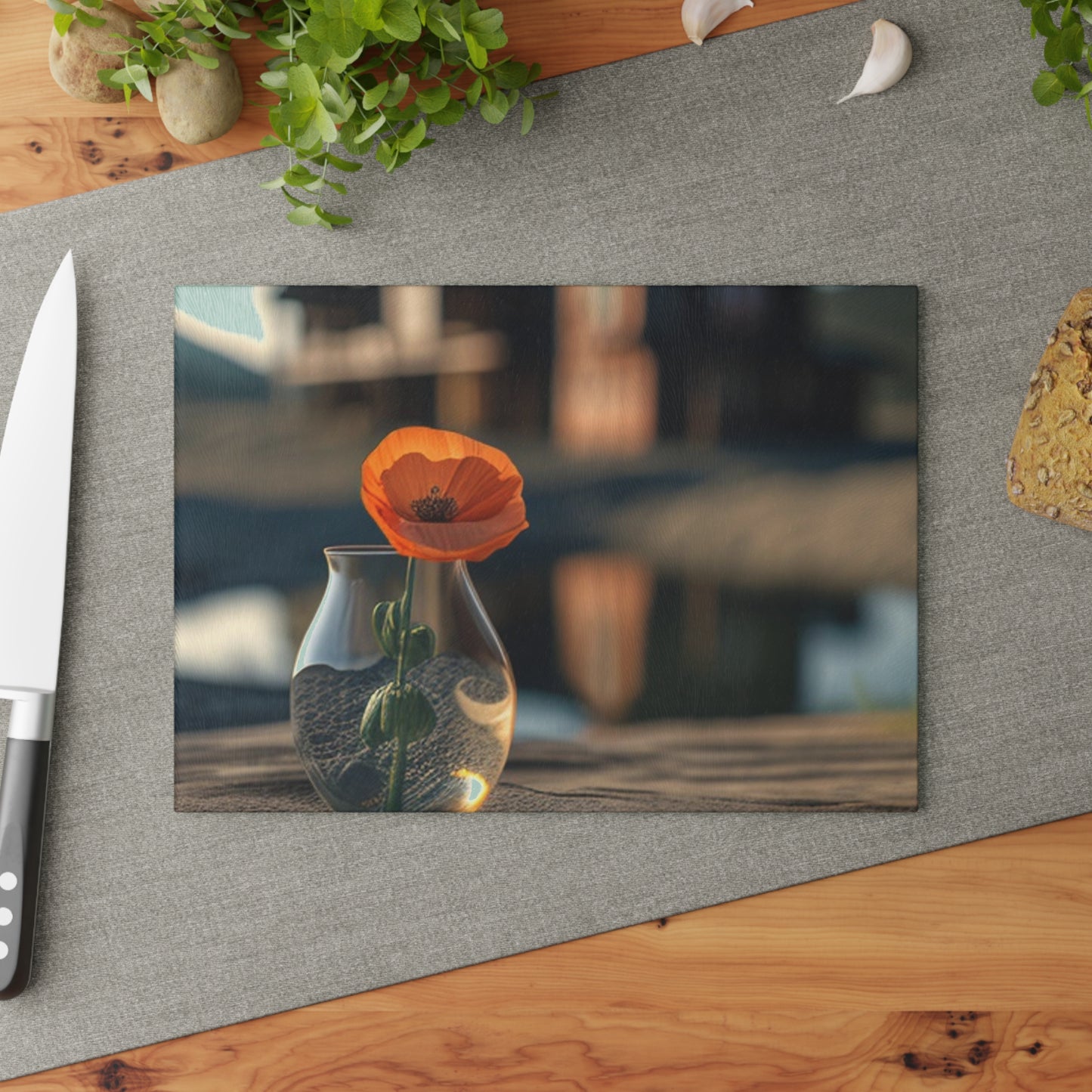 Glass Cutting Board Orange Poppy in a Vase 4