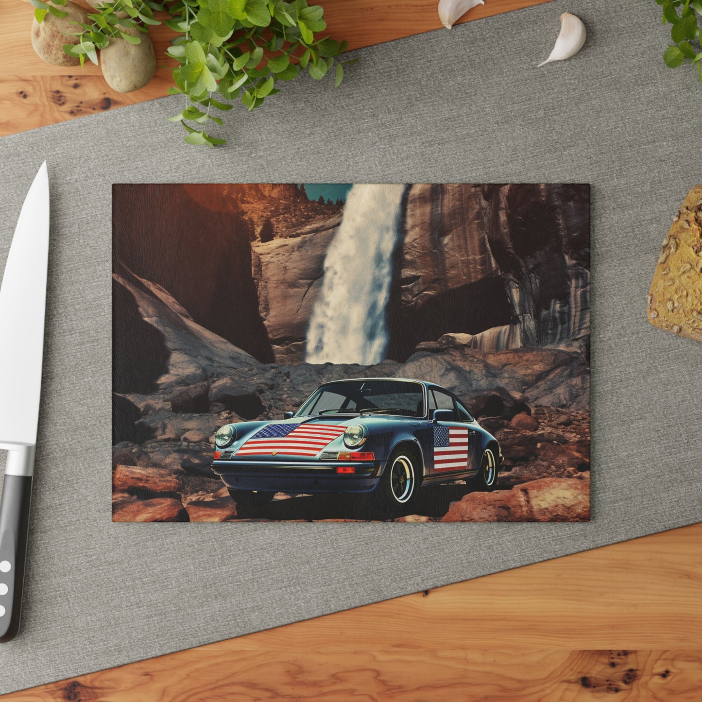 Glass Cutting Board American Flag Porsche Abstract 2