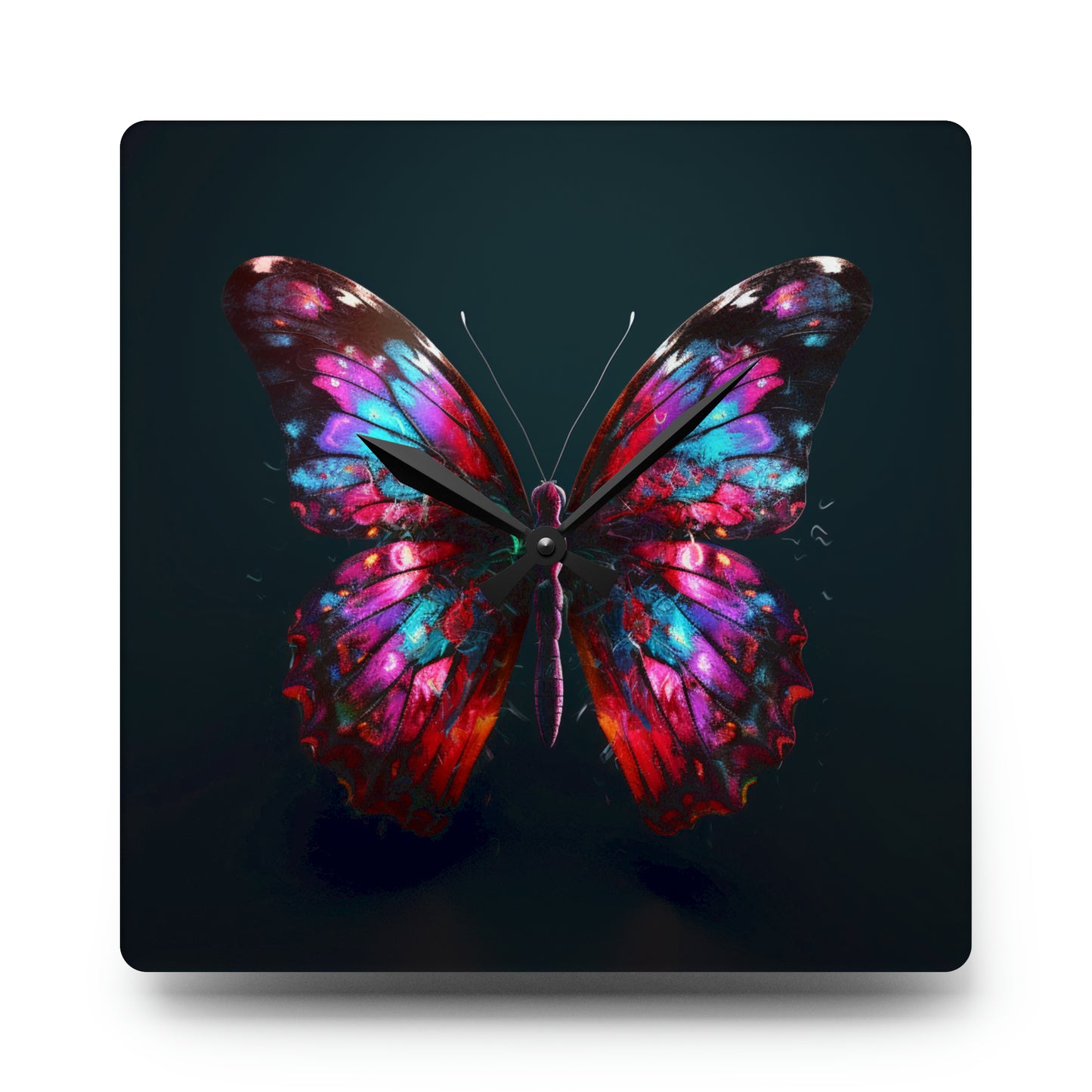 Acrylic Wall Clock Hyper Colorful Butterfly Macro 3