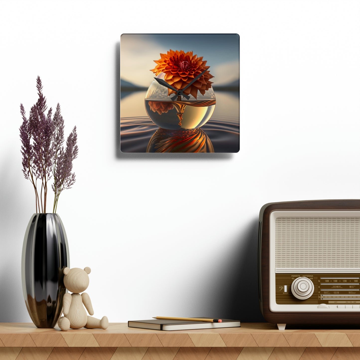 Acrylic Wall Clock Dahlia Orange 1