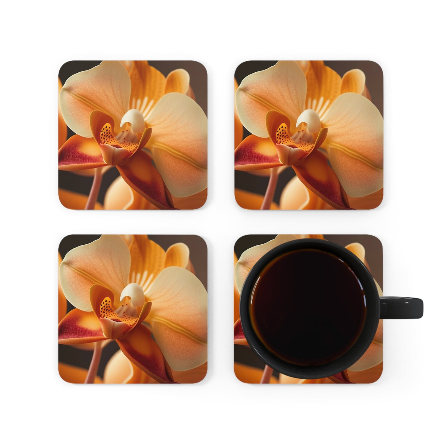 Corkwood Coaster Set Orange Orchid 3