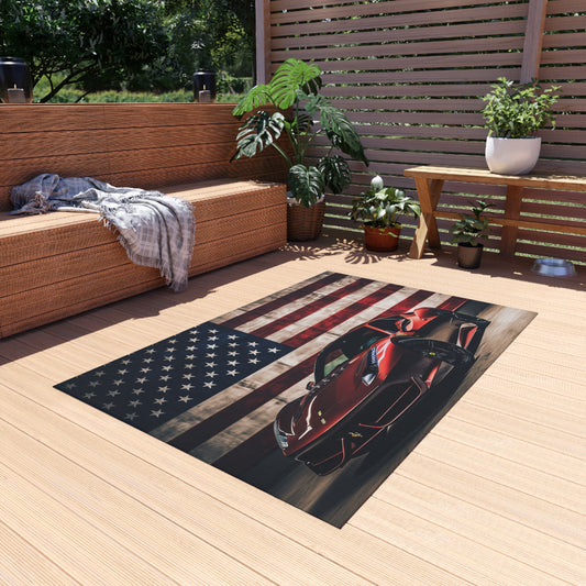 Outdoor Rug  American Flag Background Ferrari 4