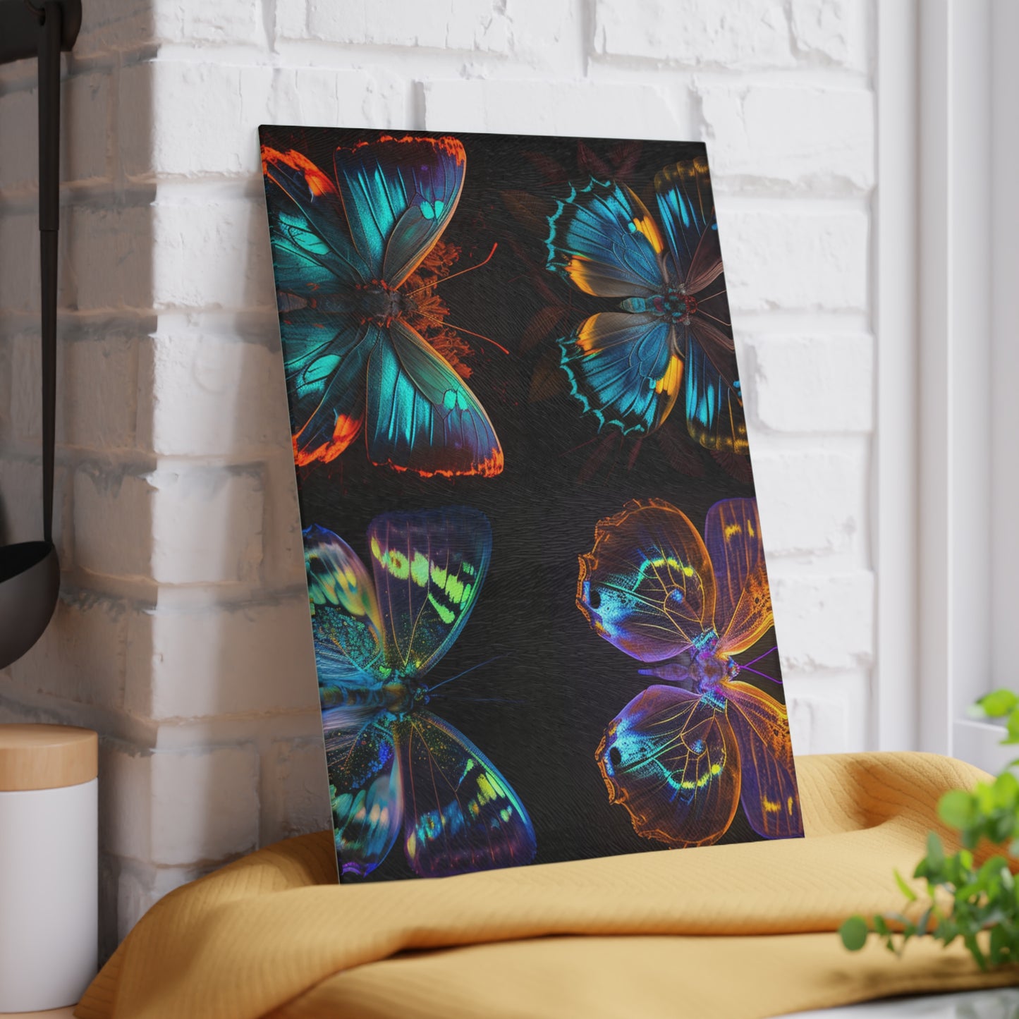 Glass Cutting Board Neon Butterfly Flair 5