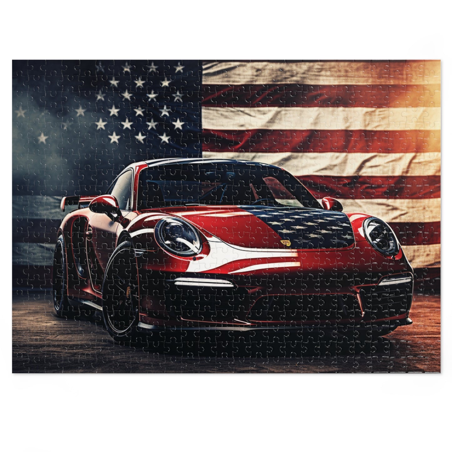 Jigsaw Puzzle (30, 110, 252, 500,1000-Piece) American Flag Background Porsche 2