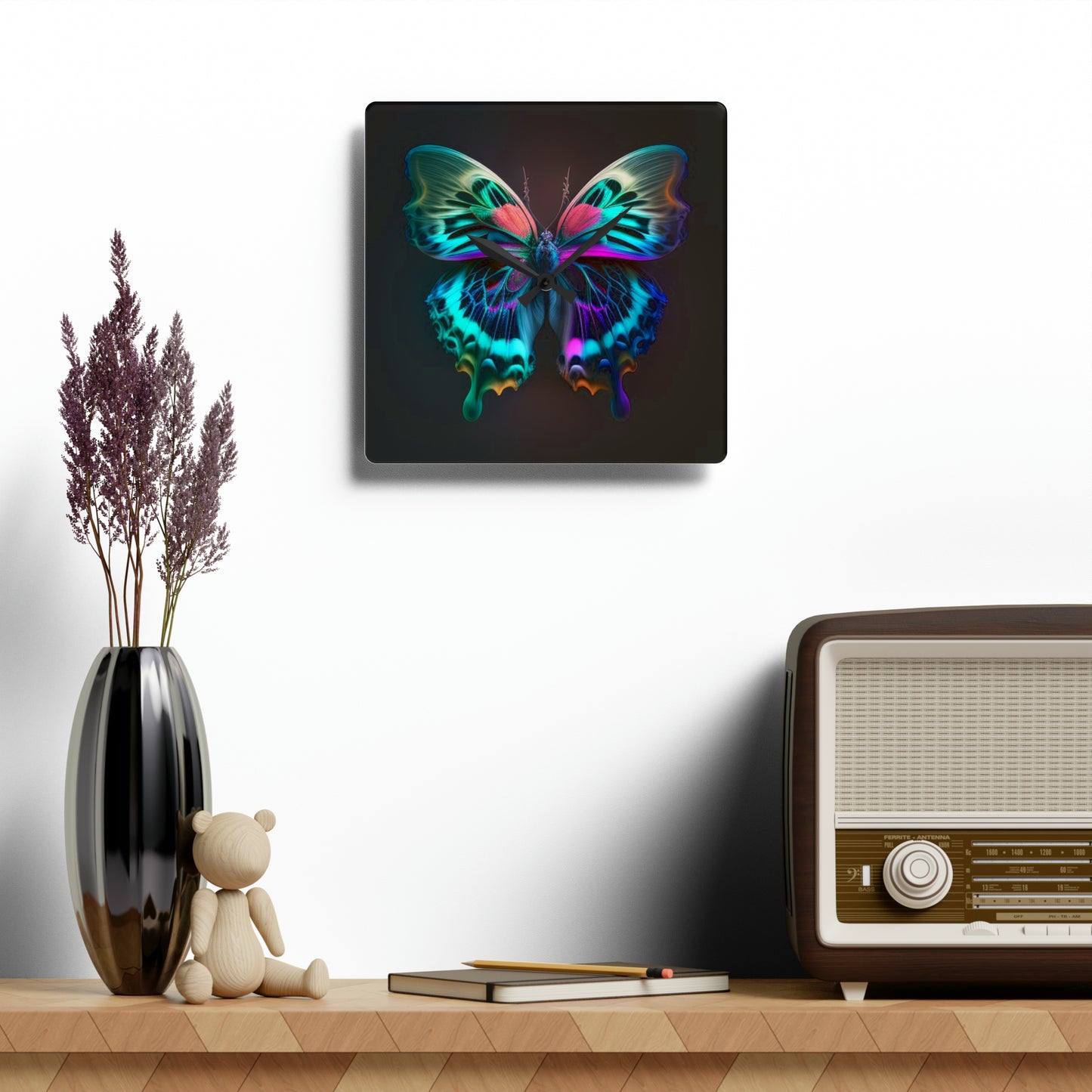 Acrylic Wall Clock Neon Butterfly Fusion 1