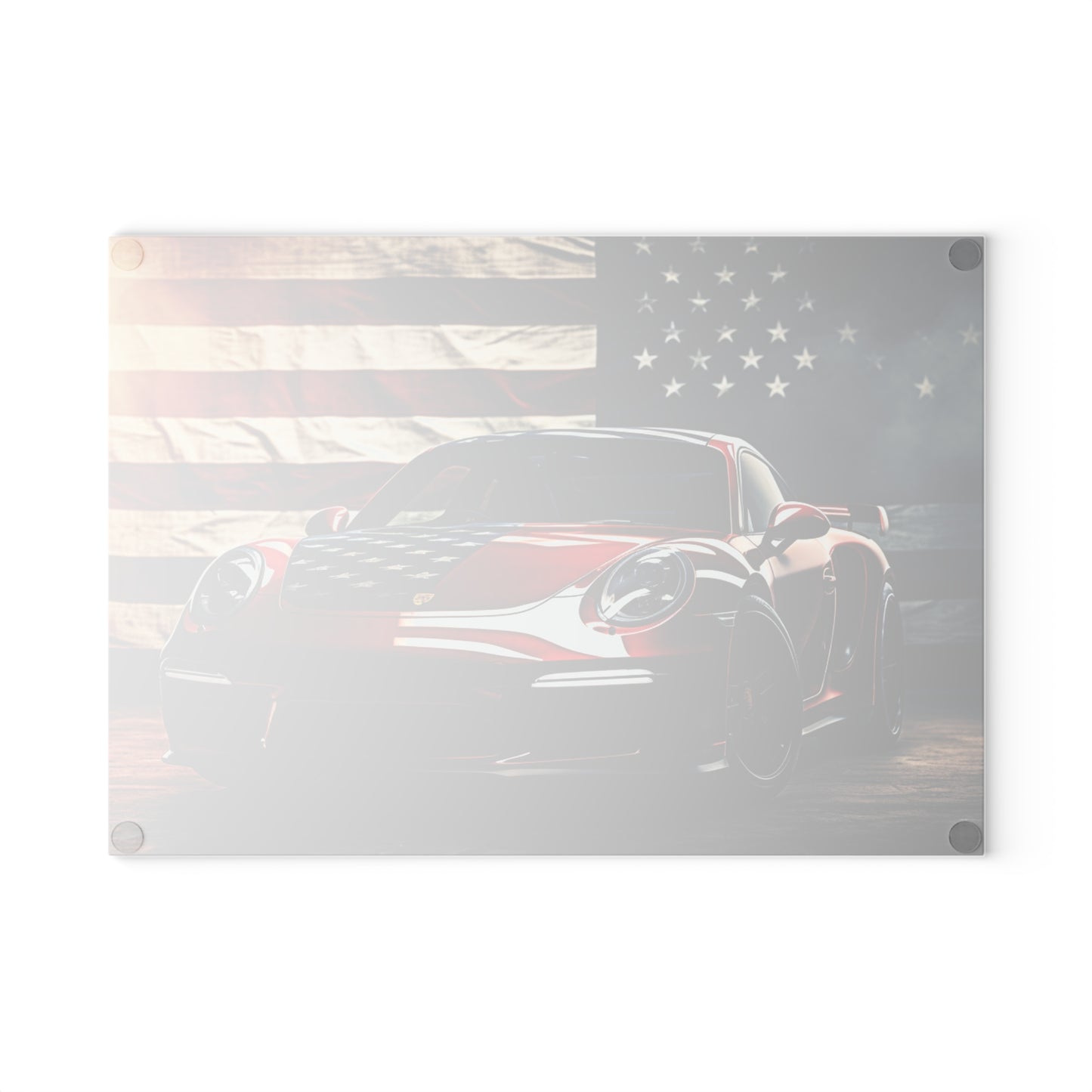 Glass Cutting Board American Flag Background Porsche 2