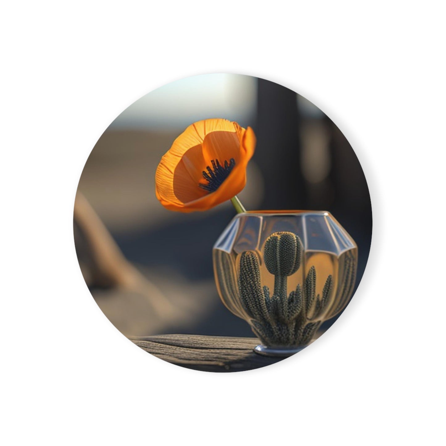 Cork Back Coaster Orange Poppy in a Vase 2