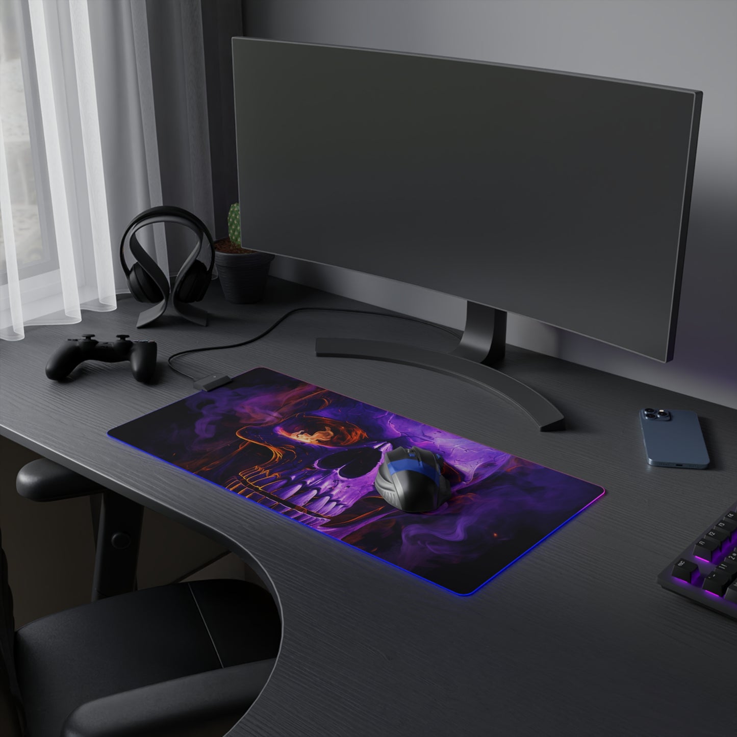 LED Gaming Mouse Pad Skull Flames 1