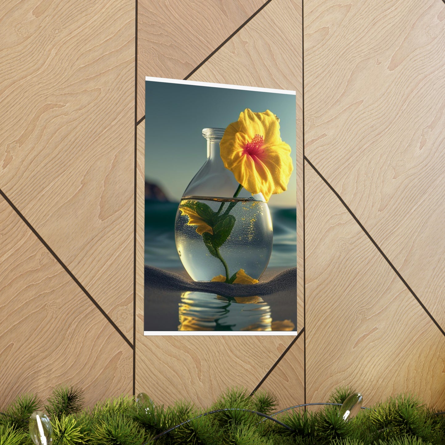 Premium Matte Vertical Posters Yellow Hibiscus glass 2