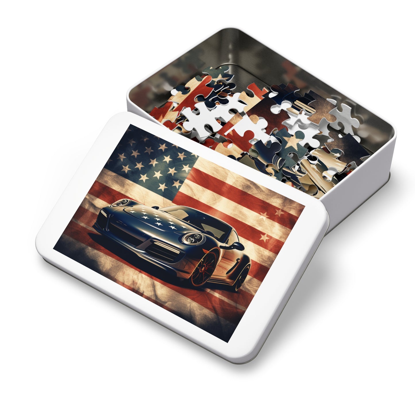 Jigsaw Puzzle (30, 110, 252, 500,1000-Piece) Abstract American Flag Background Porsche 3