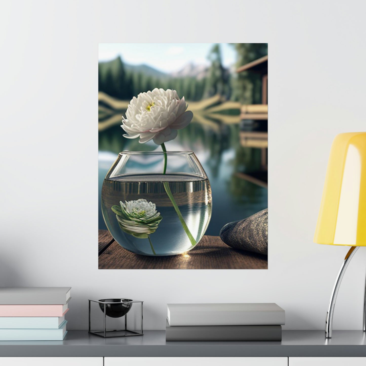 Premium Matte Vertical Posters White Peony glass vase 2