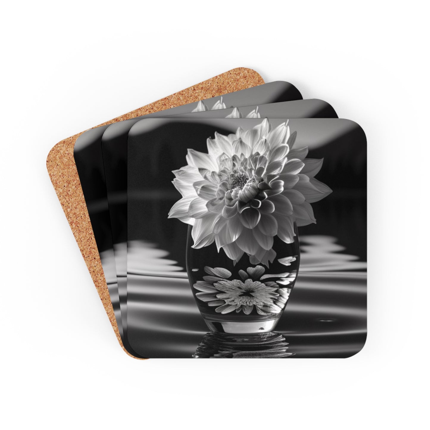 Corkwood Coaster Set White Dahlia 4