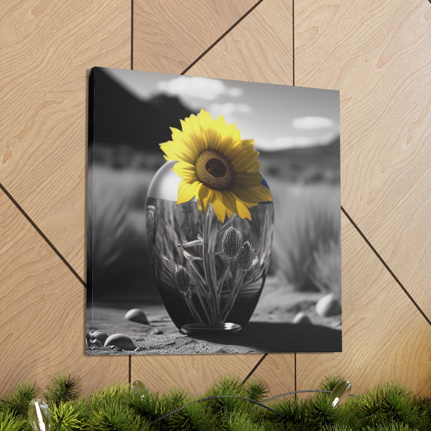 Canvas Gallery Wraps Yellw Sunflower in a vase 3