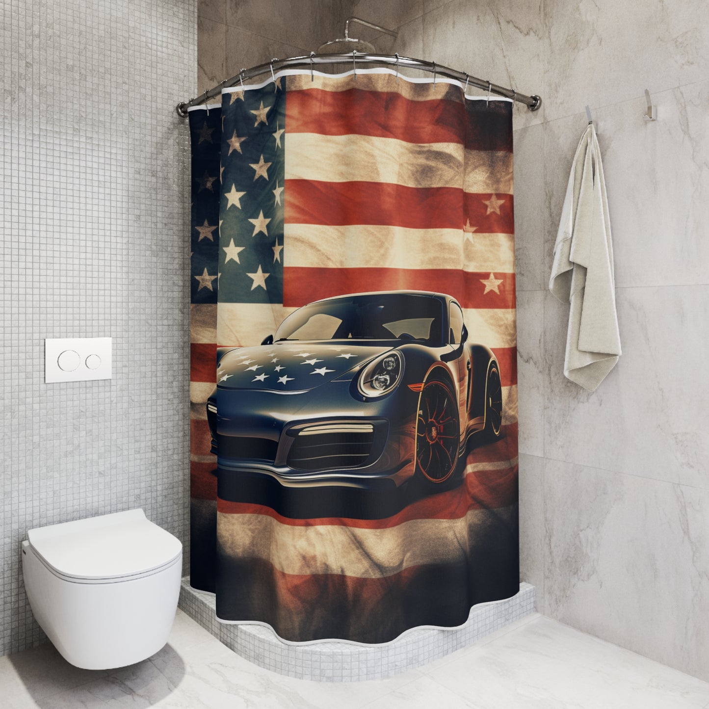 Polyester Shower Curtain Abstract American Flag Background Porsche 3
