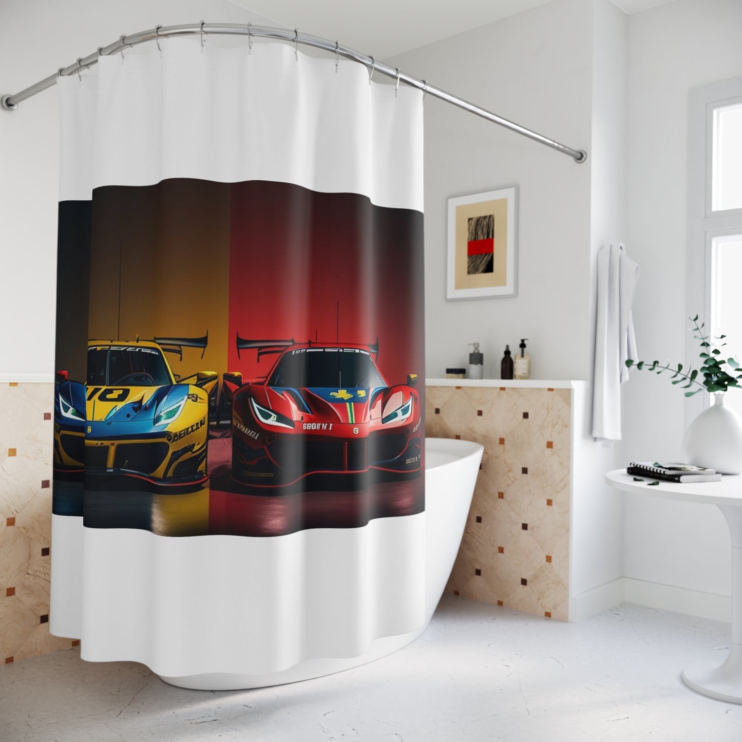 Polyester Shower Curtain Ferrari Red Blue 3