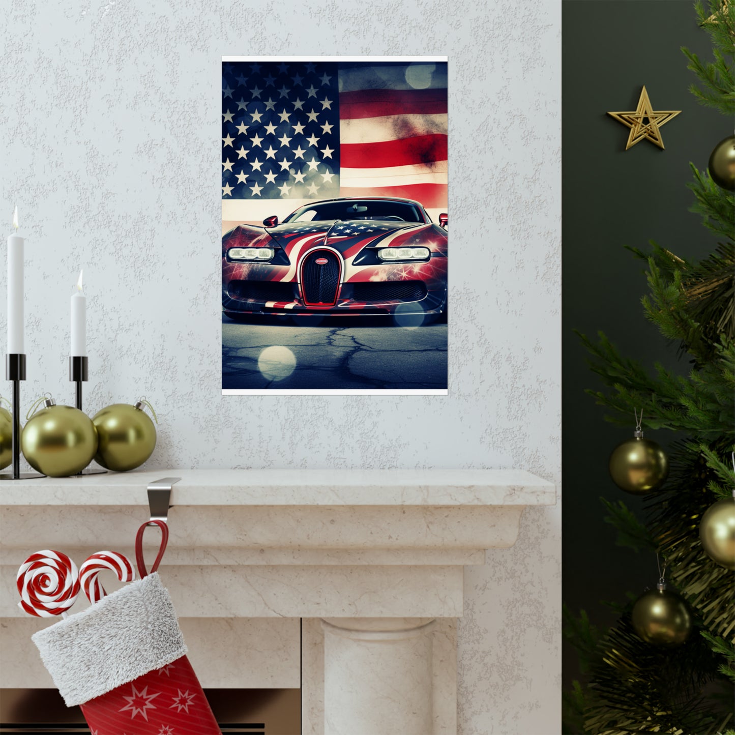 Premium Matte Vertical Posters Abstract American Flag Background Bugatti 1