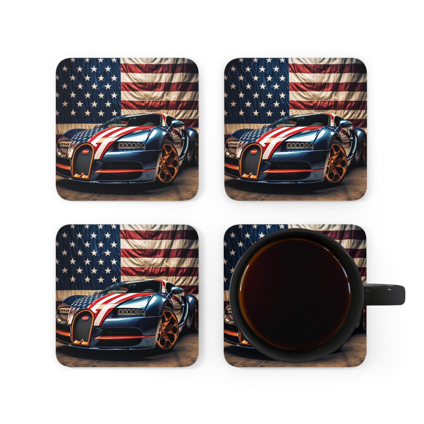 Corkwood Coaster Set Bugatti Flag American 4