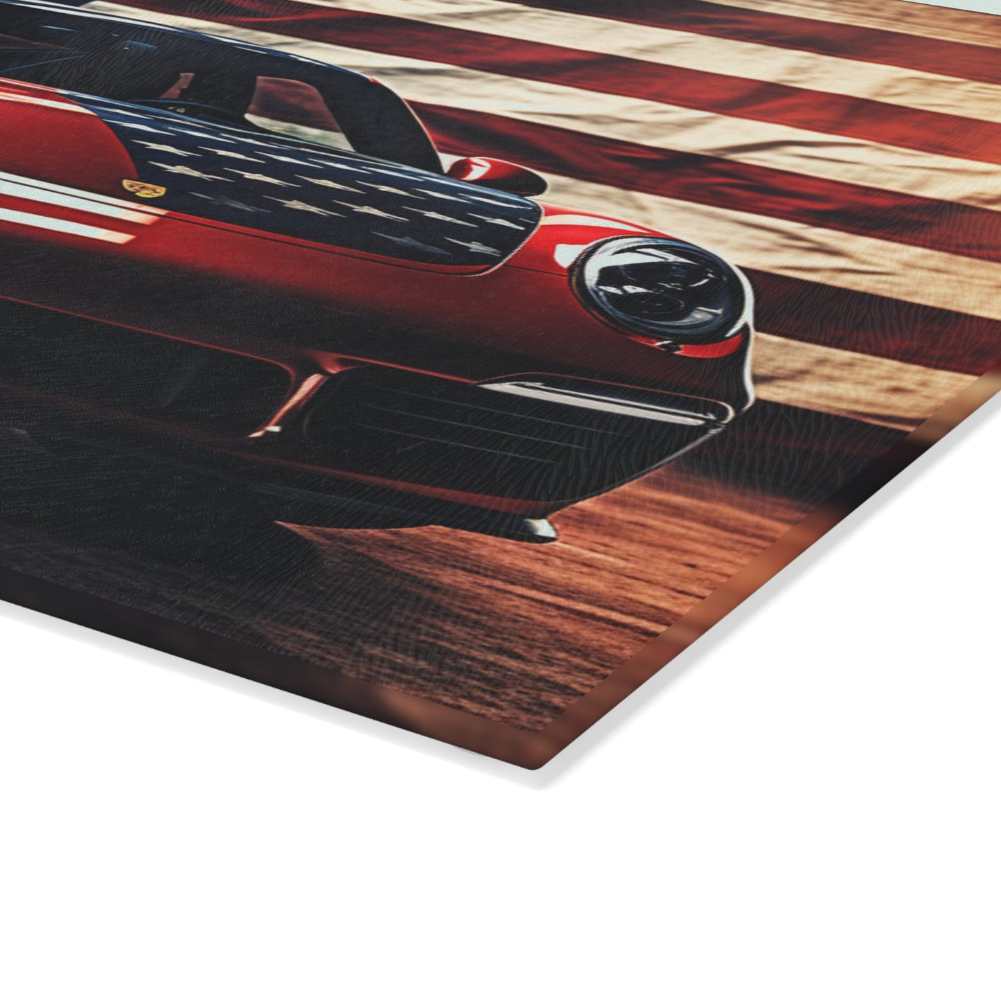 Glass Cutting Board American Flag Background Porsche 2