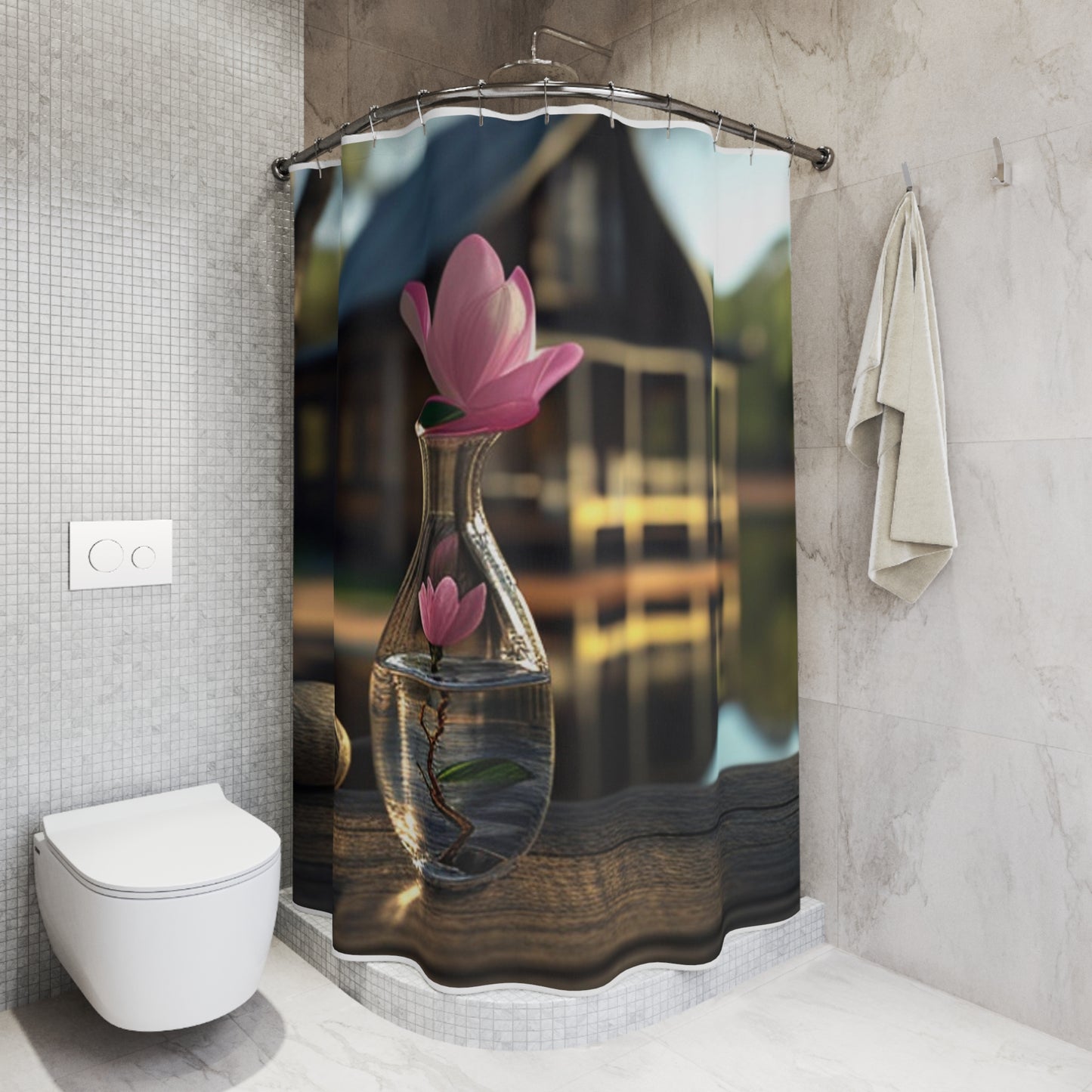 Polyester Shower Curtain Magnolia in a Glass vase 4