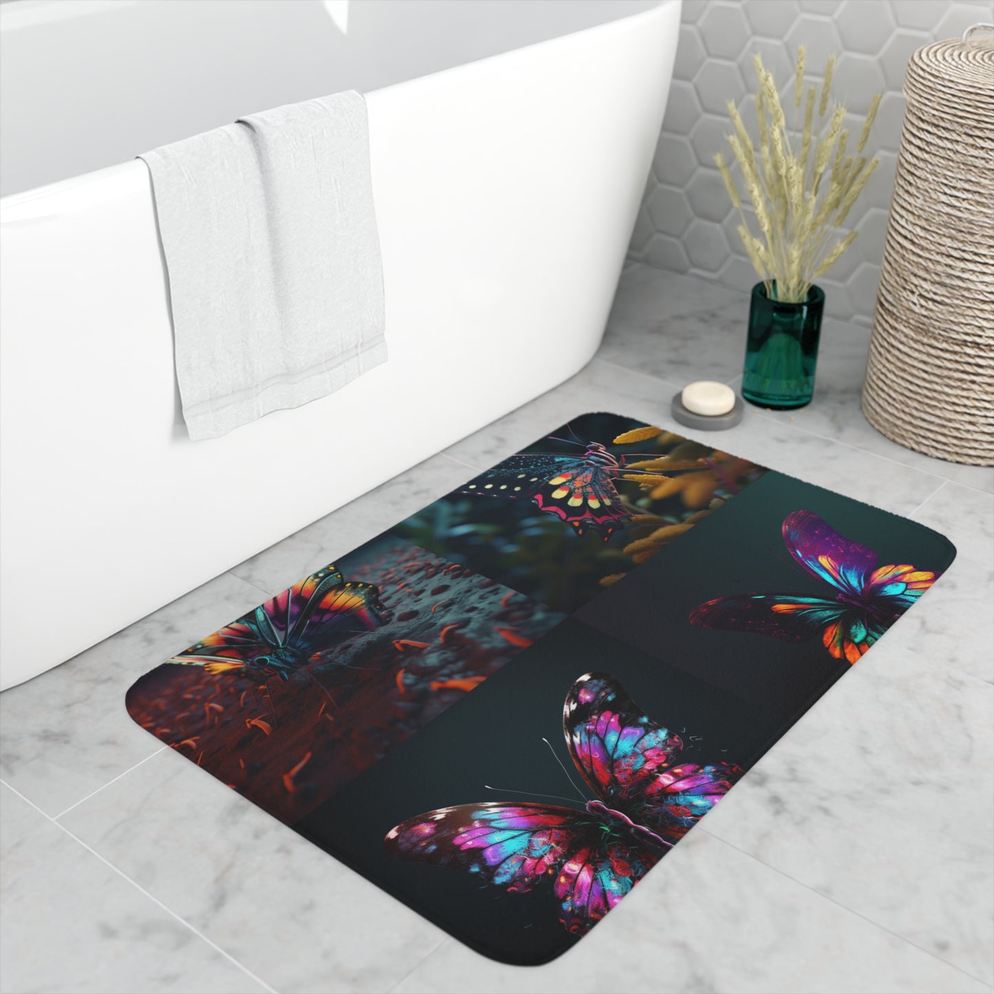 Memory Foam Bath Mat Hyper Colorful Butterfly Macro 5