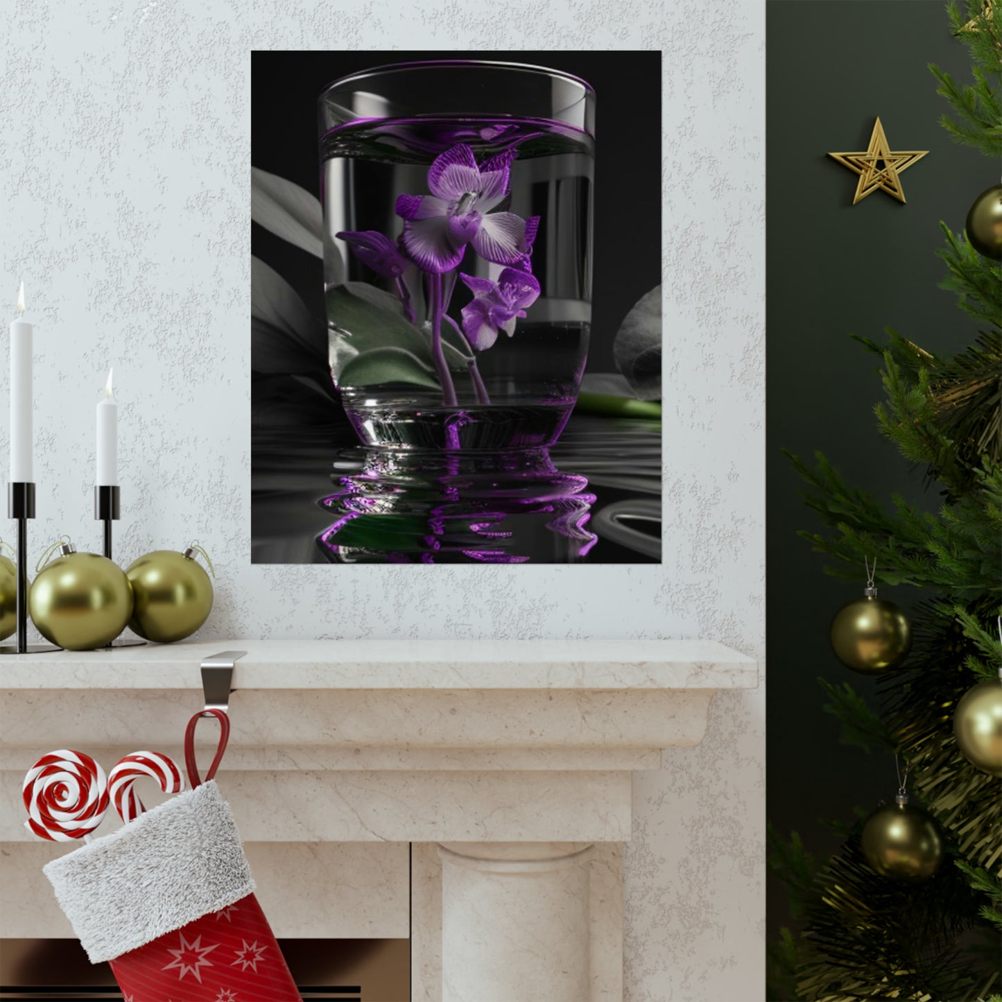 Premium Matte Vertical Posters Purple Orchid Glass vase 1