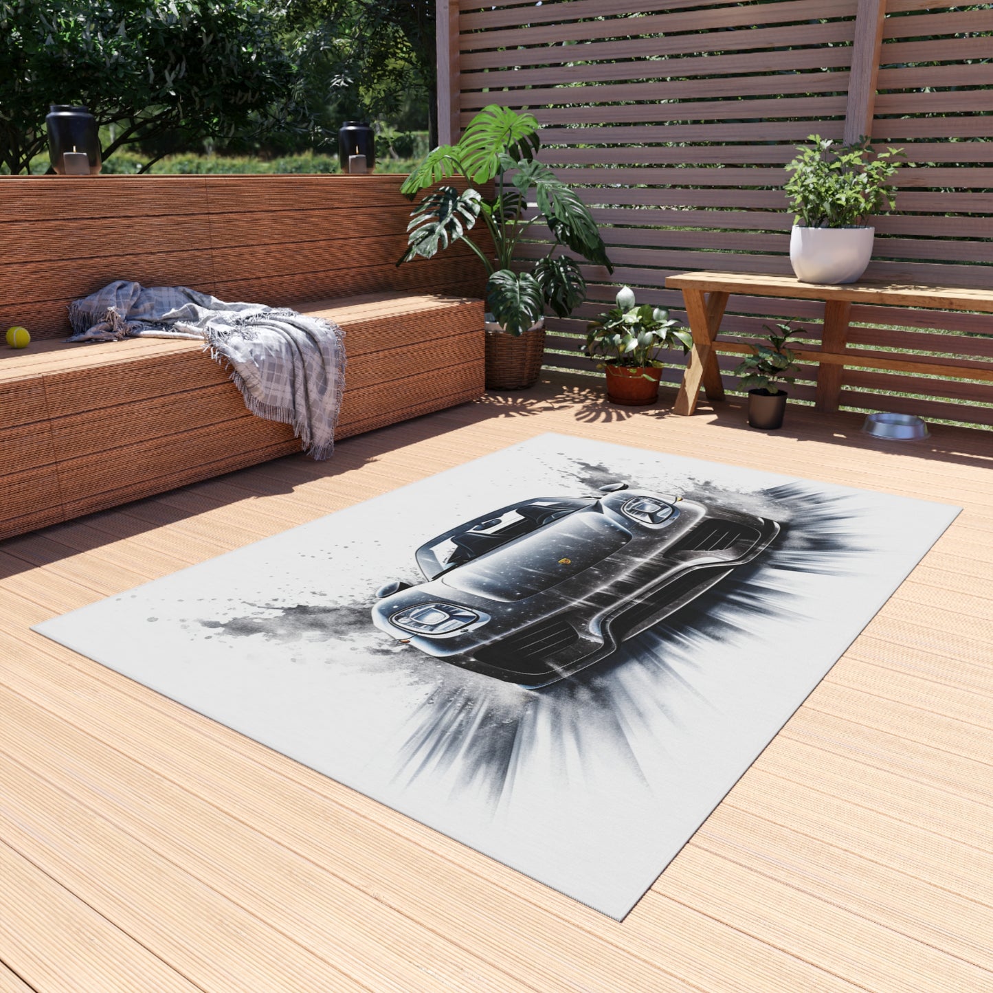 Outdoor Rug  918 Spyder white background driving fast with water splashing 3