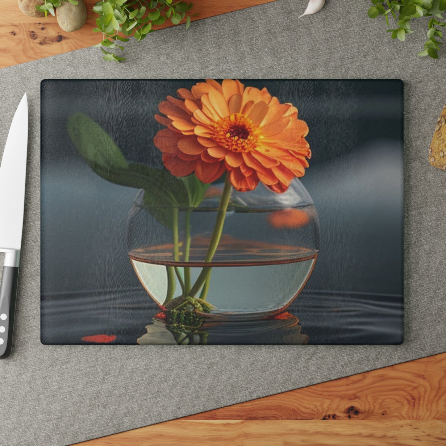 Glass Cutting Board Orange Zinnia 2