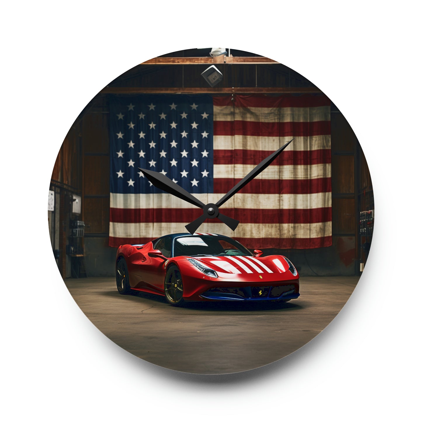 Acrylic Wall Clock American Flag Farrari 4