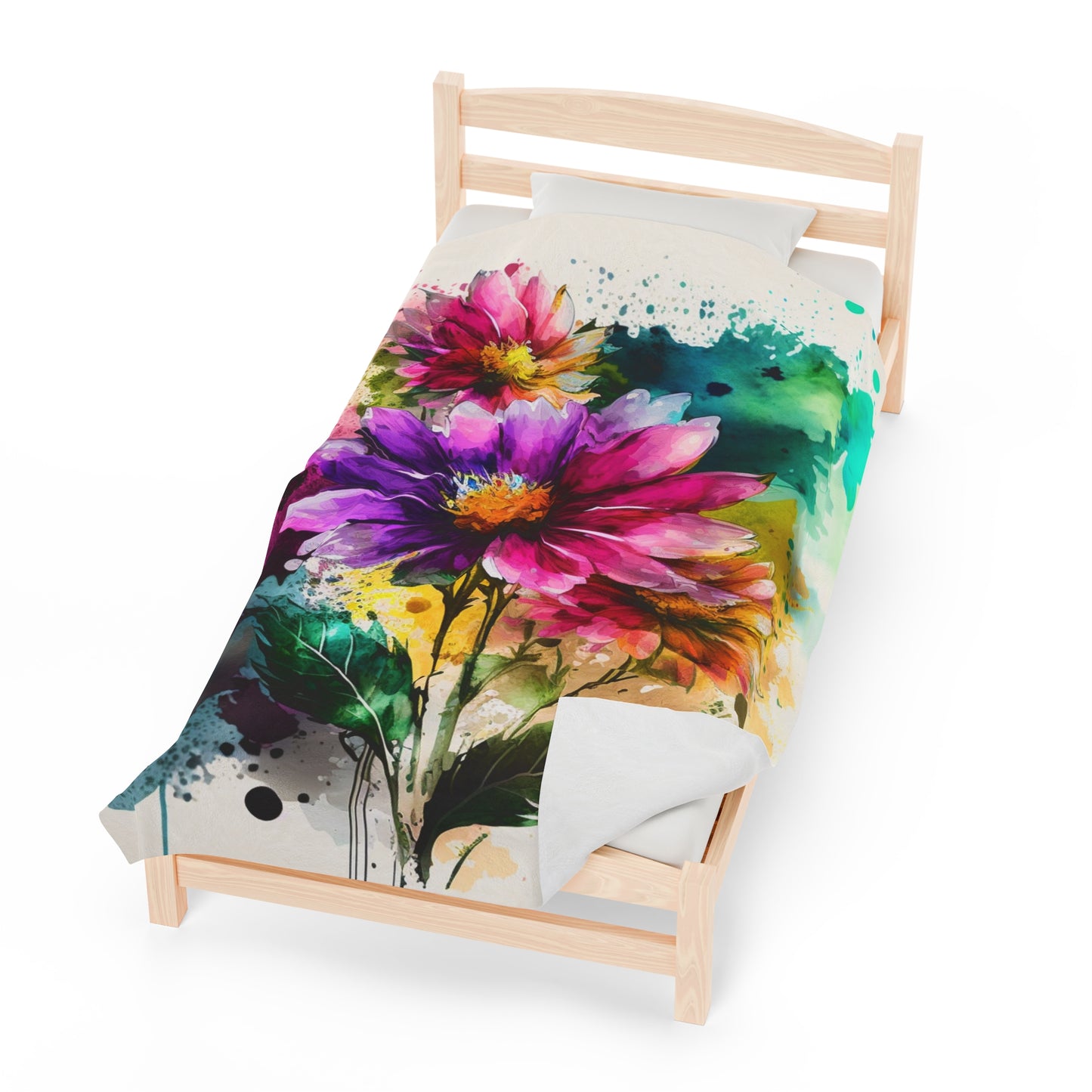 Velveteen Plush Blanket Bright Spring Flowers 1