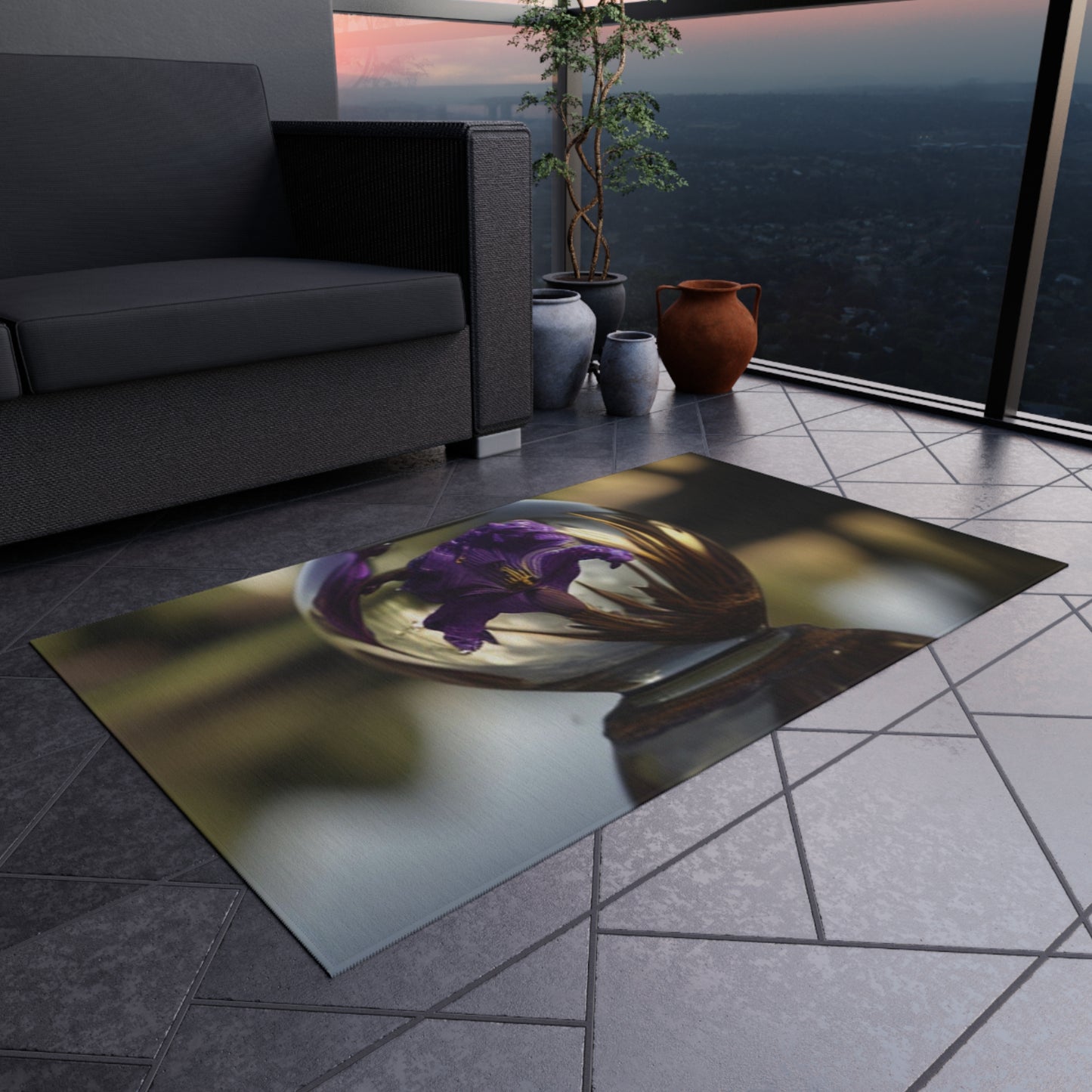 Outdoor Rug  Purple Iris in a vase 2