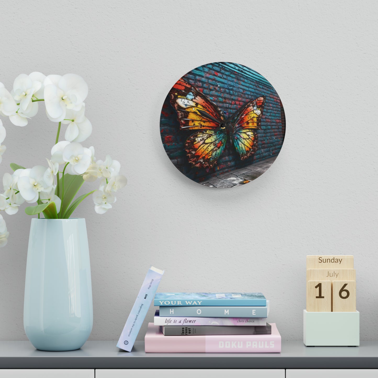 Acrylic Wall Clock Liquid Street Butterfly 2