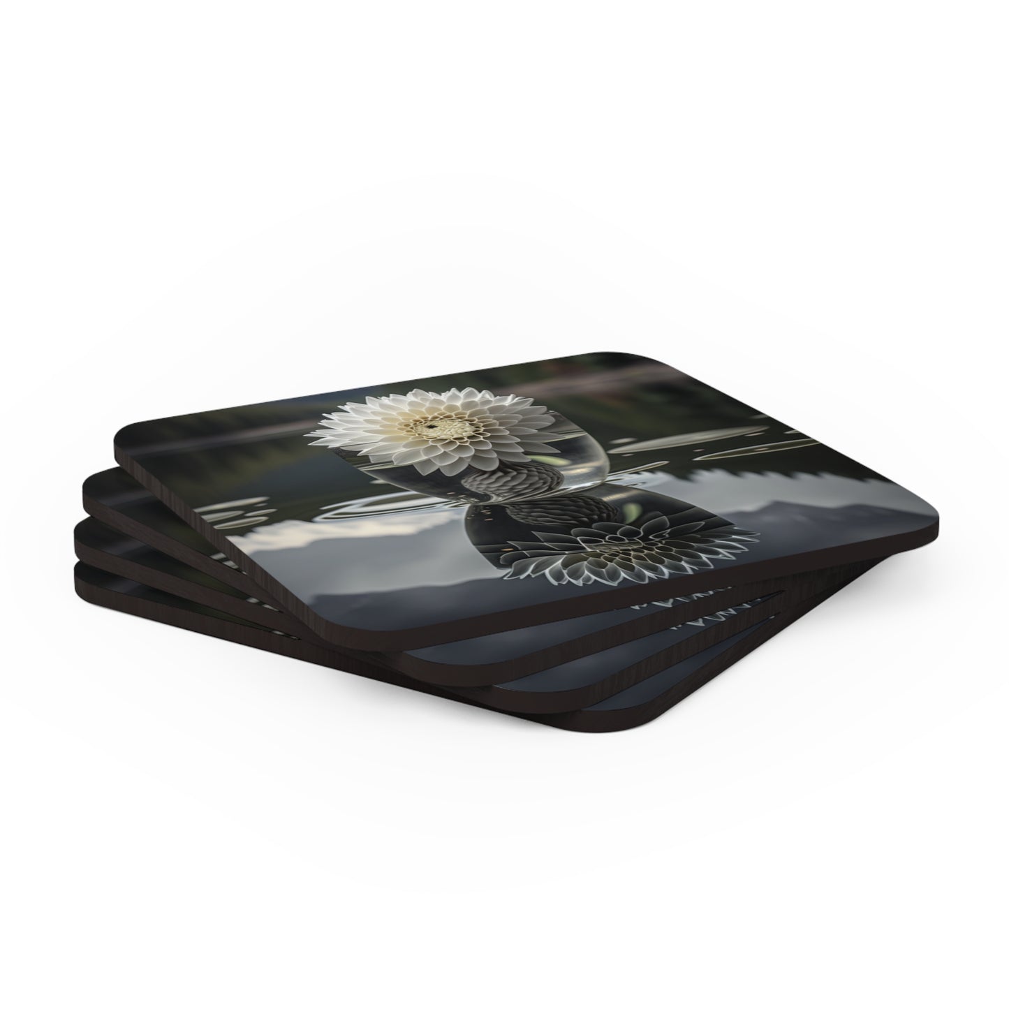 Corkwood Coaster Set White Dahlia 3