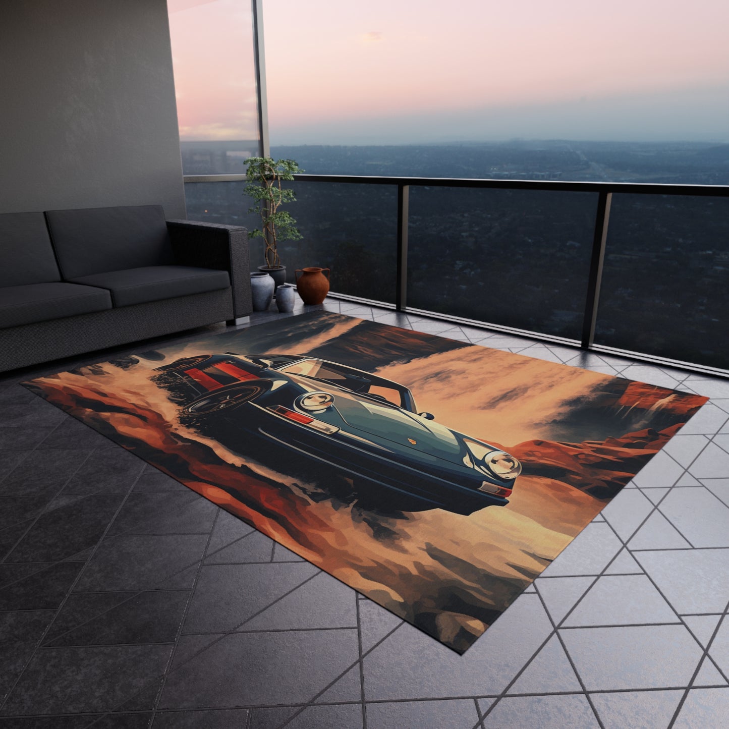 Outdoor Rug  American Flag Porsche Abstract 3