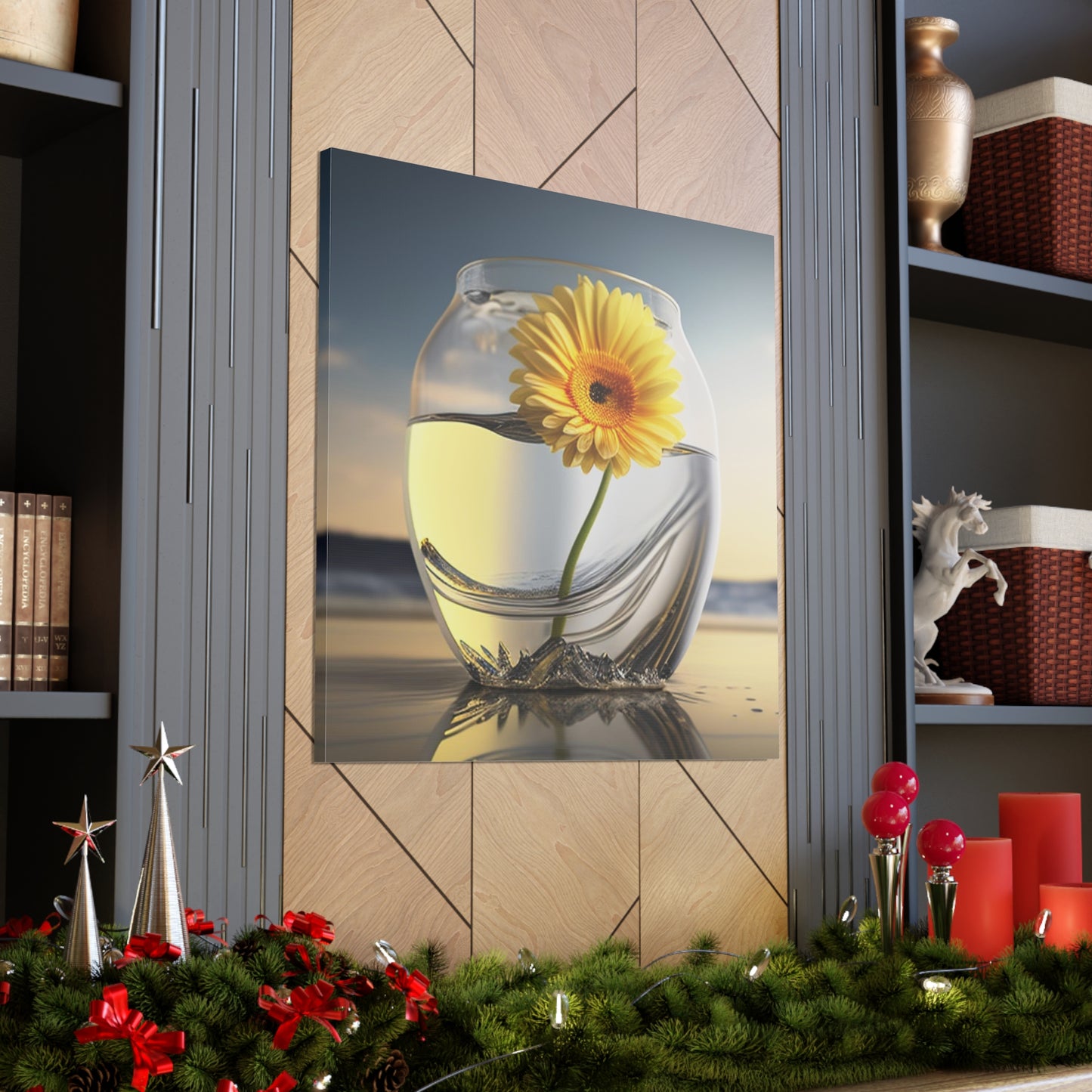 Canvas Gallery Wraps yello Gerbera glass 1