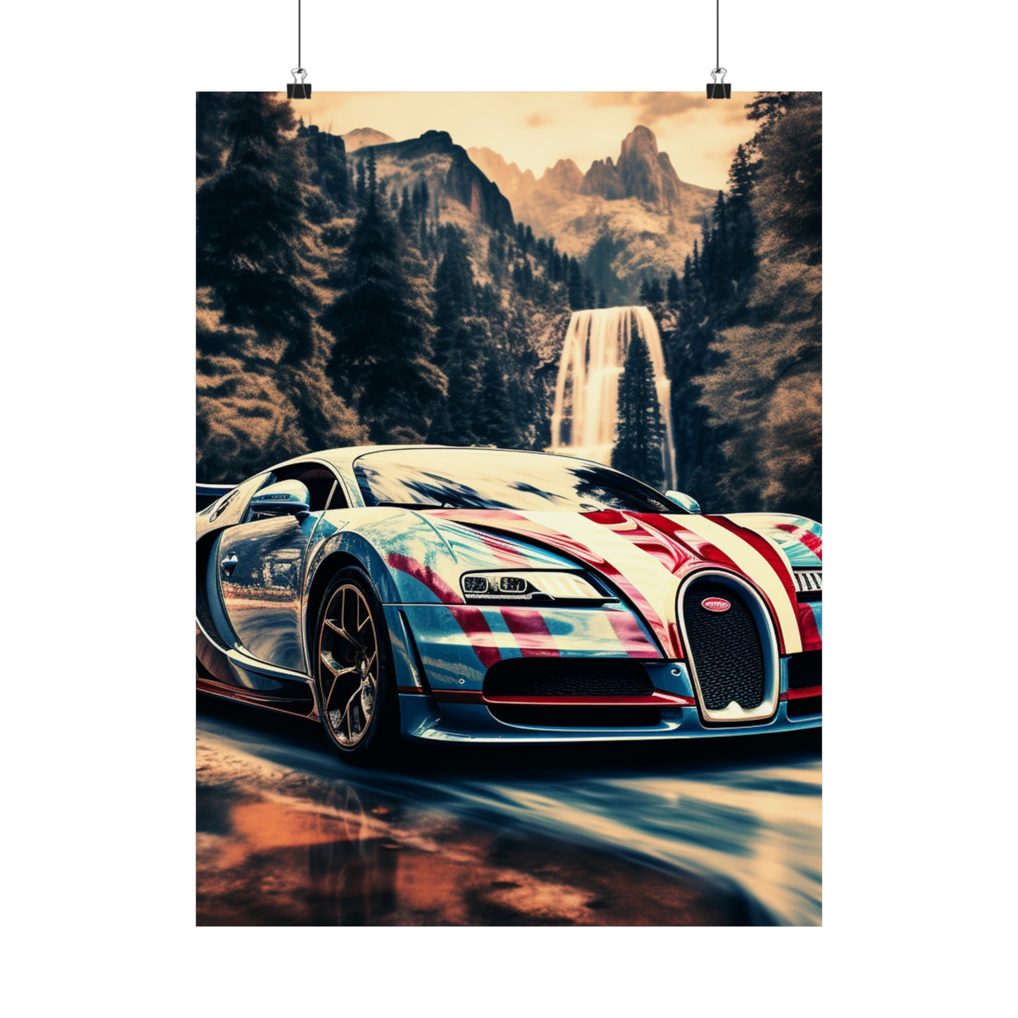 Premium Matte Vertical Posters Bugatti Waterfall 1